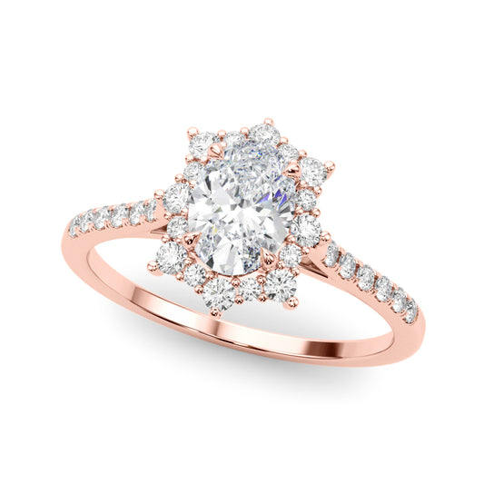 18ct Rose Gold Oval Diamond Halo Engagement Ring