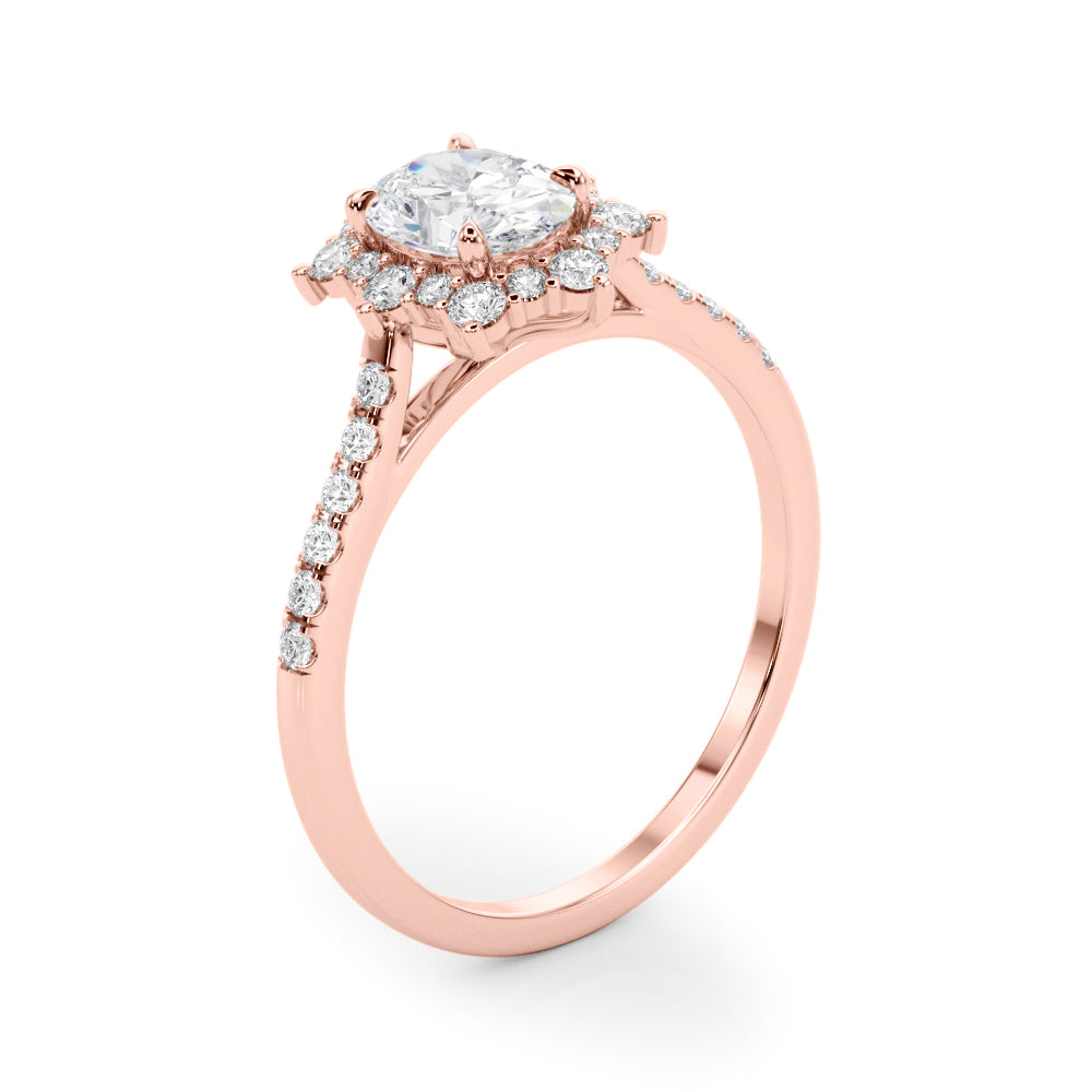 18ct Rose Gold Oval Diamond Halo Engagement Ring