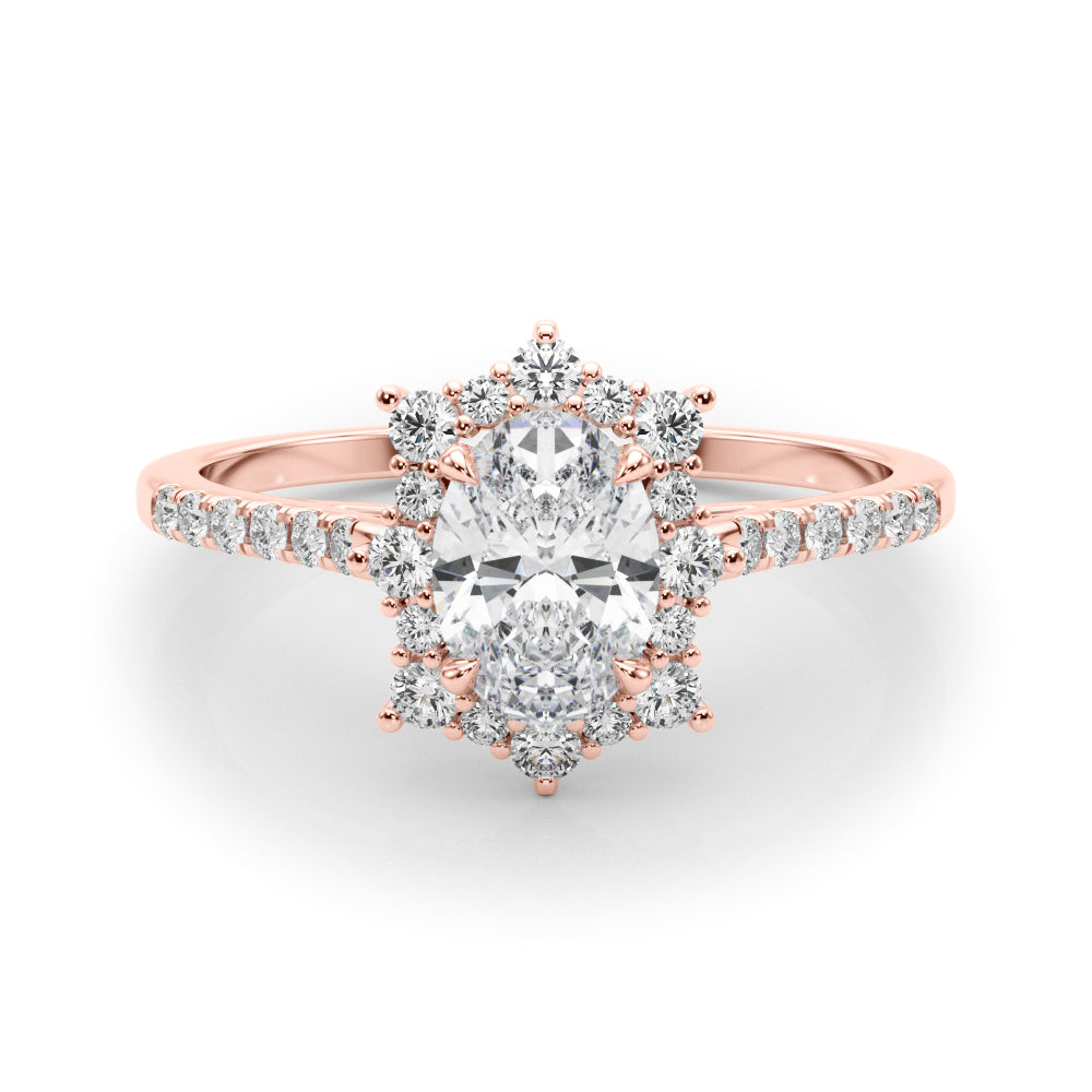 18ct Rose Gold Oval Diamond Halo Engagement Ring