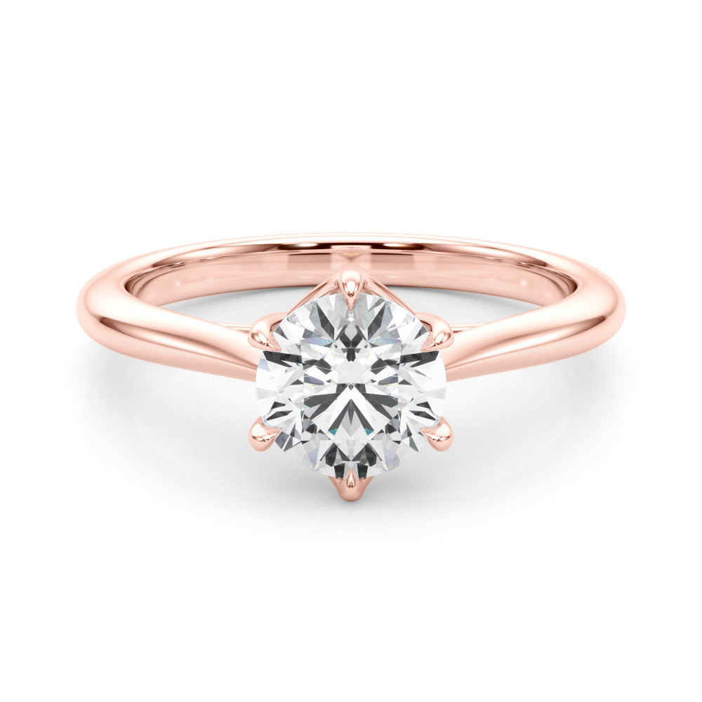 1ct Round Brilliant Diamond Solitaire Engagement Ring with Split Cathedral Band – 18ct Rose Gold Romantic Elegance