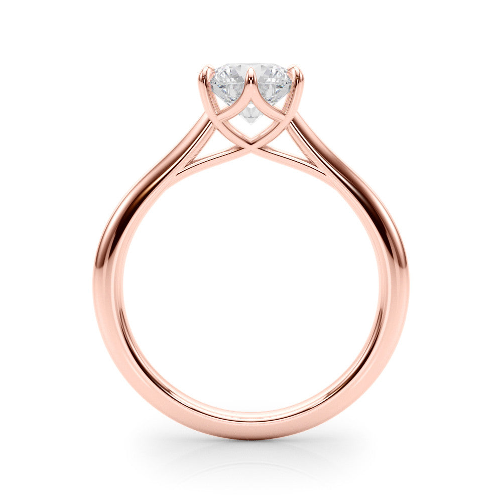 1ct Round Brilliant Diamond Solitaire Engagement Ring with Split Cathedral Band – 18ct Rose Gold Romantic Elegance