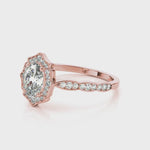 1ct Oval Diamond Halo Engagement Ring – 18ct Rose Gold Romantic Grandeur