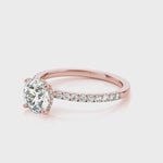 1ct Round Brilliant Diamond Engagement Ring with Hidden Halo & Cut Claw Set Shoulders – 18ct Rose Gold Romantic Elegance
